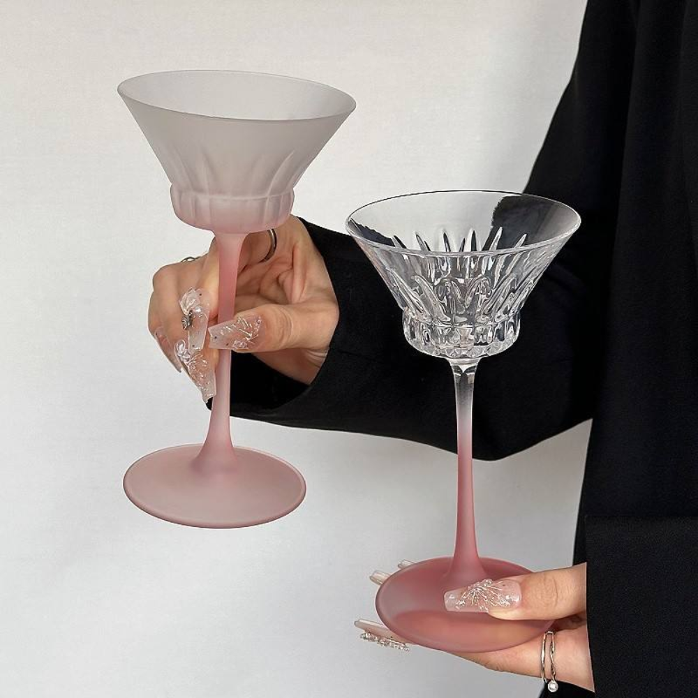Taça de Champanhe Francês em Vidro Rosa Fosco Vintage  250ml