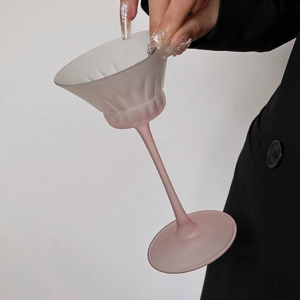 Taça de Champanhe Francês em Vidro Rosa Fosco Vintage  250ml