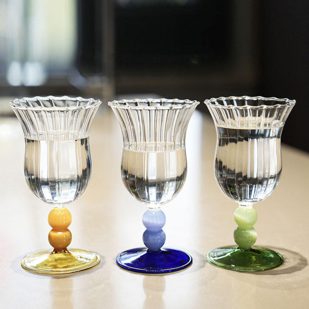 Taça Vintage Francesa Colorida Vidro Frisado Irregular