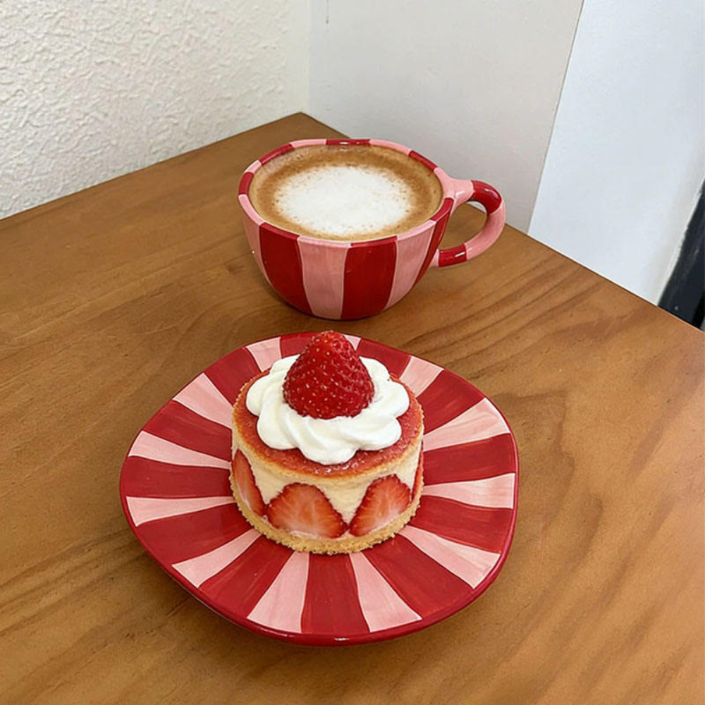 Caneca de Café com Pires de Cerâmica Irregular Colorida