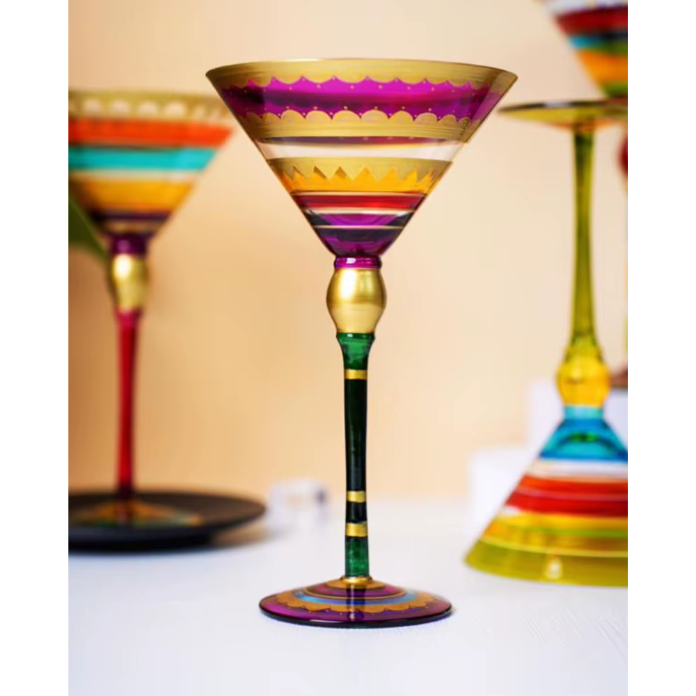 Taça de Vinho Pintada à Mão Estilo Retrô Luxo