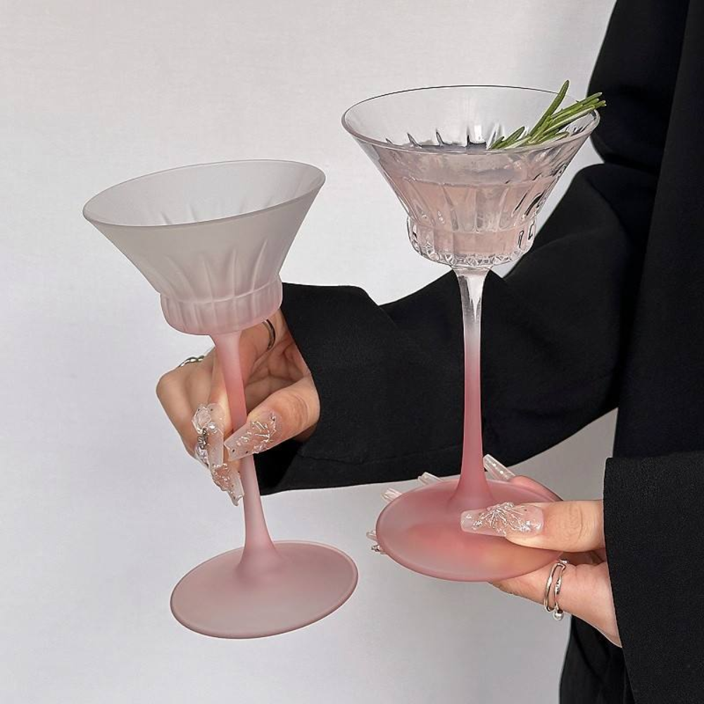 Taça de Champanhe Francês em Vidro Rosa Fosco Vintage  250ml