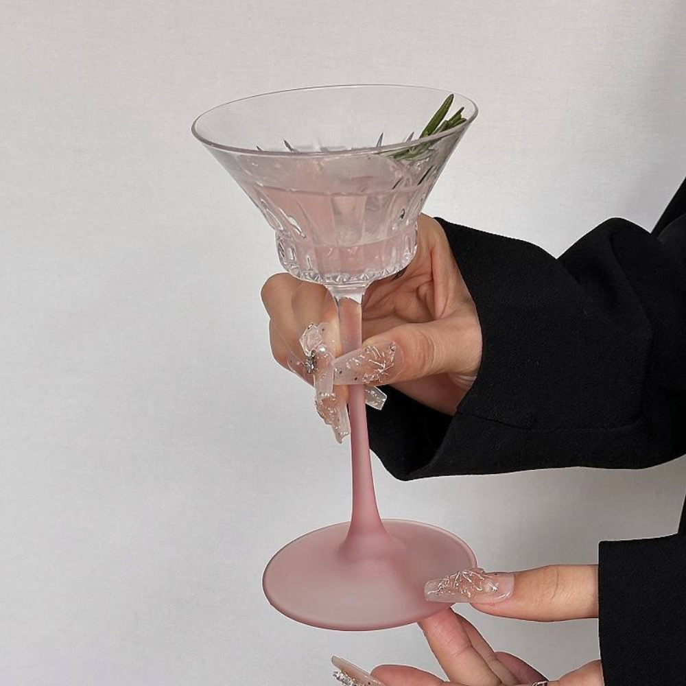Taça de Champanhe Francês em Vidro Rosa Fosco Vintage  250ml