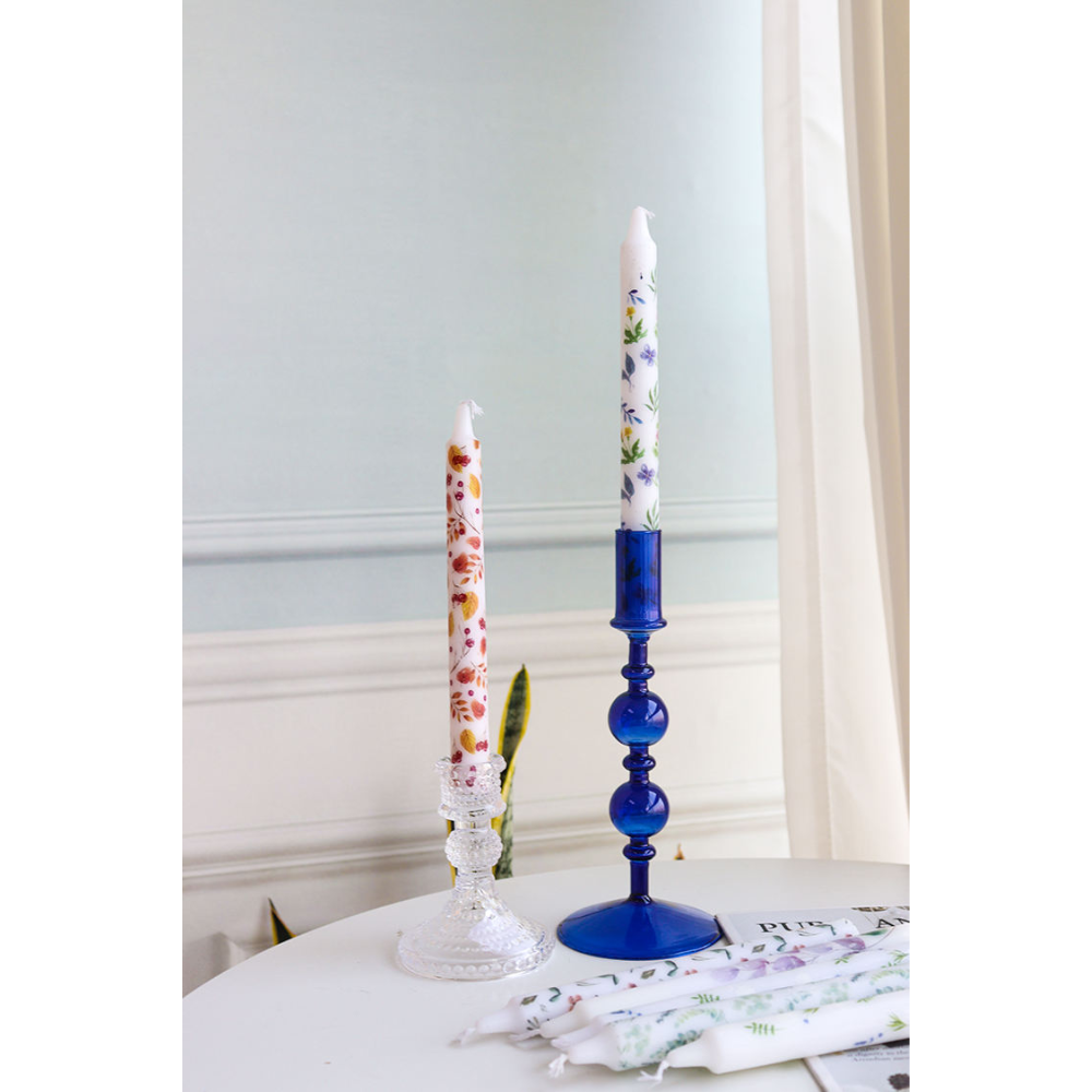 Vela Decorativa com Flores Prensadas Pintadas